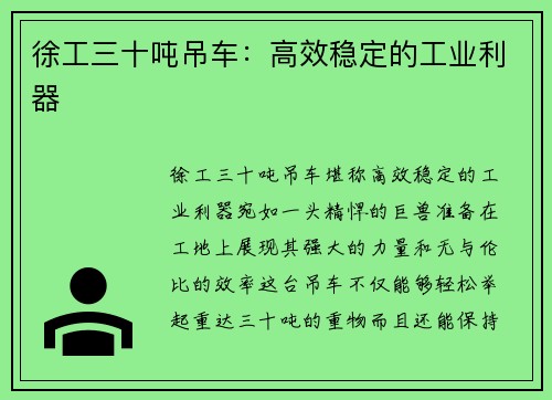 徐工三十吨吊车：高效稳定的工业利器